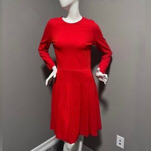 J- CREW Women”s Pleated  Dress In Ponte Brilliant Flame Red Size 8